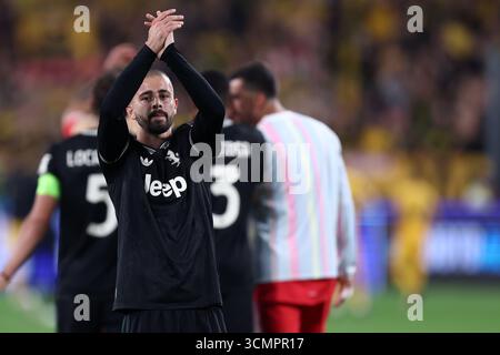 Turin, Italie. 16 septembre 2025. Edon Zhegrova de la Juventus FC célèbre à la fin du match de phase MD1 de l'UEFA Champions League entre la Juventus FC et le Borussia Dortmund au stade Allianz le 16 septembre 2025 à Turin, Italie . Crédit : Marco Canoniero/Alamy Live News Banque D'Images