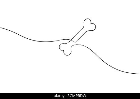 Dessin d'une seule ligne de deux os de chien croisés sur une ligne courbe sur un fond blanc des os croisés Illustration de Vecteur
