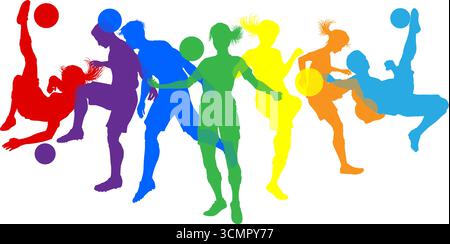 Soccer Football joueurs masculin femmes silhouettes Illustration de Vecteur