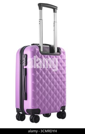 Valise de voyage violet moderne avec design texturé, isolé sur fond blanc Banque D'Images