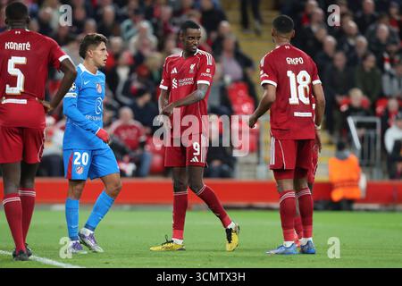 Liverpool, Royaume-Uni. 17 septembre 2025. L'attaquant de Liverpool Alexander Isak (9 ans) lors du match Liverpool FC contre Atletico Madrid Champions League Round One à Anfield, Liverpool, Royaume-Uni, le 17 septembre 2025 crédit : Lee Keuneke/Every second Media crédit : Every second Media/Alamy Live News Banque D'Images