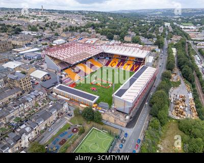 Vue aérienne de Valley Parade, terrain de Bradford City AFC, Bradford, Royaume-Uni. Banque D'Images