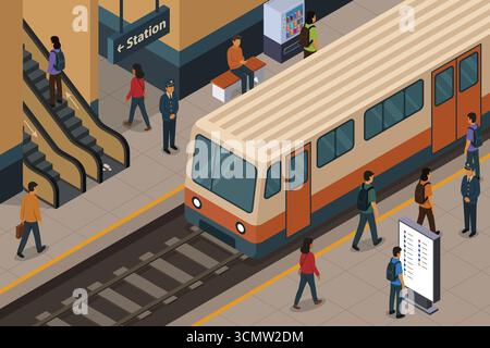 Une illustration vectorielle de Isométrique de l'intérieur du métro ou de la gare Illustration de Vecteur