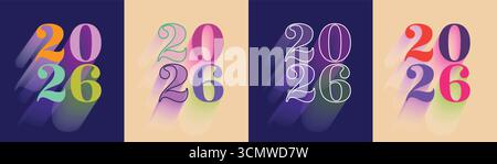 Ensemble de typographie du nouvel an 2026 – 2026 numéros vectoriels modernes, éléments de conception de logo, collection de textes festifs gras Illustration de Vecteur