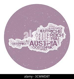 Image vectorielle Autriche. Logo rond de pays. Affiche autrichienne en arcs de cercle et style nuage de mots. Illustration vectorielle attrayante. Illustration de Vecteur