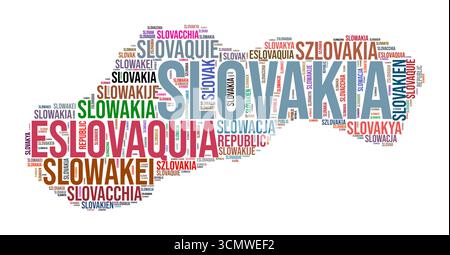 Nuage de mots en forme de pays Slovaquie. Illustration de pays de style typographique. Image Slovaquie dans le style nuage de texte. Illustration vectorielle. Illustration de Vecteur