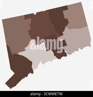 Carte du Connecticut avec les comtés. Juste une simple carte de la frontière de l'État avec la division du comté. Palette de couleurs marron. Illustration de Vecteur