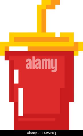 Tasse à soda Pixel art avec illustration vectorielle de paille dessin animé Illustration de Vecteur