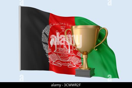 Trophée drapeau de l'Afghanistan. Rendu 3D réaliste de haute qualité qui représente l'identité nationale, la culture, la fierté et la reconnaissance mondiale. Banque D'Images