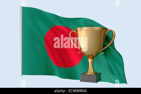 Trophée drapeau du Bangladesh. Rendu 3D réaliste de haute qualité qui représente l'identité nationale, la culture, la fierté et la reconnaissance mondiale. Banque D'Images