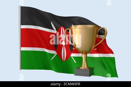 Trophée drapeau du Kenya. Rendu 3D réaliste de haute qualité qui représente l'identité nationale, la culture, la fierté et la reconnaissance mondiale. Banque D'Images