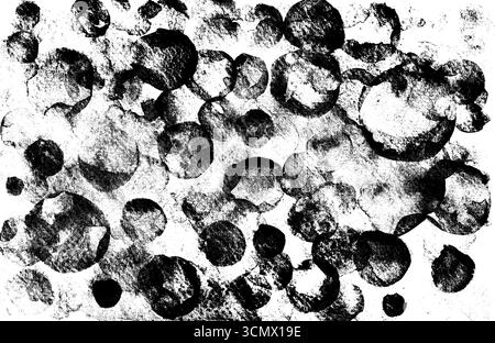 Fond abstrait d'aquarelle avec des taches rondes monochromes. Motif léger et aéré ressemblant à des bulles, créé à la main. Différentes nuances de noir, couleur texturée grise. Espaces blancs. Banque D'Images