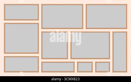 Cadres de collage de timbre pour le thème de photo avec disposition de bordure de rectangle de 11 parties. Illustration de Vecteur