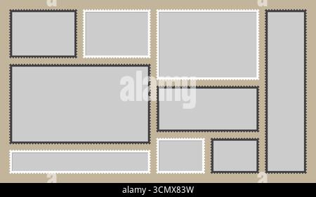 Collection de cadres de timbres-poste vides avec bords perforés sur un fond texturé Illustration de Vecteur