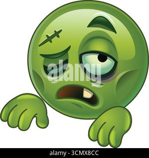 émoticône emoji zombie avec visage vert effrayant et expression effrayante Illustration de Vecteur
