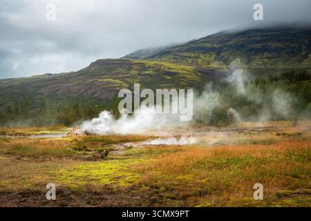Évent de vapeur à Geysir en Islande Banque D'Images