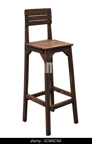 Chaise de bar en bois solated sur fond blanc, travail avec chemin. Banque D'Images