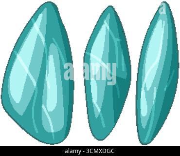 Trois pierres précieuses bleues stylisées avec des reflets, des contours nets et un ombrage vectoriel lisse Illustration de Vecteur