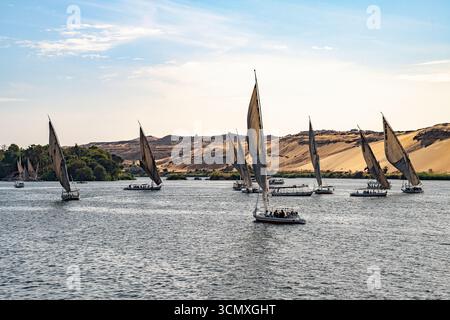 Bateaux traditionnels Felucca sur le Nil, Egypte Banque D'Images