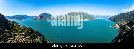 Vue aérienne des villages de Bellano, Dervio, Menaggio, Bellagio et Varenna, lac de Côme, Lombardie, Italie Banque D'Images