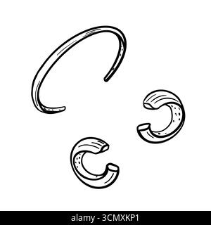 Bracelet en or et boucles d'oreilles cerceau ensemble de vecteur noir blanc. Accessoires de bijoux avec illustration de contour de forme circulaire dessinée à la main. Bijouterie au trait Illustration de Vecteur