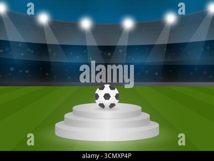 Podium et football sur le terrain de football dans le stade ou l'arène sportive. Terrain de football ou stade de football. Illustration vectorielle. Illustration de Vecteur