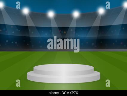 Podium sur le terrain de football dans le stade ou l'arène sportive. Podiums sport sur pied. Stand du vainqueur du podium. Illustration vectorielle. Illustration de Vecteur