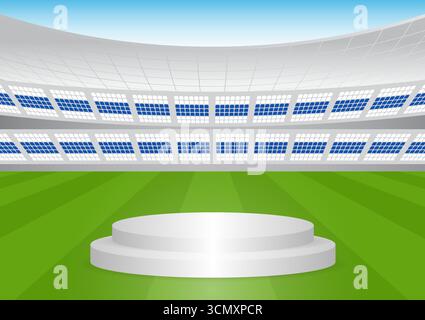 Podium sur le terrain de football dans le stade ou l'arène sportive. Podiums sport sur pied. Stand du vainqueur du podium. Illustration vectorielle. Illustration de Vecteur