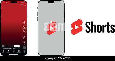 YouTube Shorts maquette 2025 affichage de l'écran de l'interface utilisateur du téléphone. Modèle vidéo YouTube. Image vidéo YouTube Illustration de Vecteur