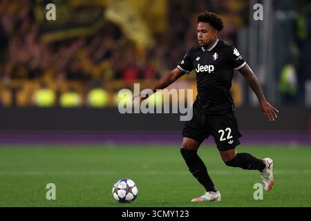 Weston McKennie du Juventus FC en action lors du match de la phase MD1 de l'UEFA Champions League opposant le Juventus FC au Borussia Dortmund au stade Allianz le 16 septembre 2025 à Turin, Italie . Banque D'Images