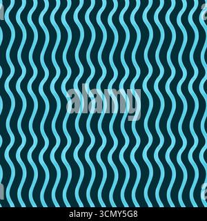 Aquarelle verticale motif sans couture de lignes ondulées turquoise sur un fond sombre. Fond linéaire sans couture de vagues stylisées, dessinées à la main Banque D'Images