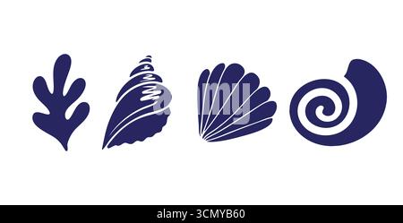 Jeu d'icônes vectorielles de coquillage et de corail. Icônes minimalistes de coquillage et de corail dans un style plat. Éléments marins décoratifs parfaits pour les designs d'été, plage Illustration de Vecteur