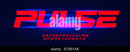 Stream alphabet angulaire, police sportive italique audacieuse, police géométrique carrée de course, logo automobile moderne, titre avant-gardiste, typographie de course de mouvement puissante Illustration de Vecteur