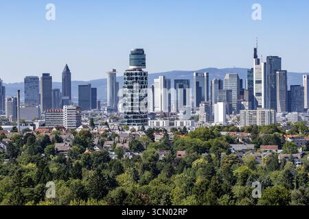 Francfort, Hesse, Allemagne - 08112025 : vue sur l'horizon croissant de Francfort-sur-le-main depuis le sud Banque D'Images