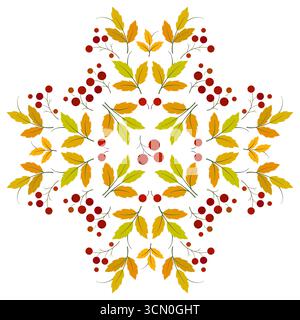 Couronne d'automne de rowan avec espace pour le texte. Ornement floral rond. Guirlande de vacances de feuilles et de baies lumineuses sur fond blanc. Décor pour Merci Illustration de Vecteur