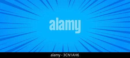 Fond de bande dessinée avec des points demi-tons bleus et des lignes de mouvement de vitesse radiale. Effet de vitesse vectorielle pour les affiches d'anime, les autocollants, les couvertures et le graphique dynamique Illustration de Vecteur