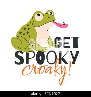 Crapaud drôle avec le milieu sur la langue. Impression vectorielle. Illustration de Vecteur