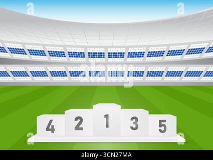 Podium du vainqueur sportif pour cinq places sur le terrain de football dans le stade ou le Sport Arena. Podiums sport sur pied. Stand du vainqueur du podium. Illustration vectorielle. Illustration de Vecteur