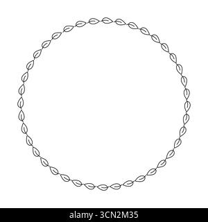 Cadre floral rond de fantaisie décorative, feuilles fantaisistes, simple élément de conception de ligne noire de couronne minimaliste pour mariage, anniversaire, carte, invitation, Illustration de Vecteur