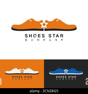 Star Shoes Vector logo Design. Logo combiné de forme de chaussure avec élément en étoile. Convient pour le sport, les marques de chaussures et la mode. Illustration de Vecteur