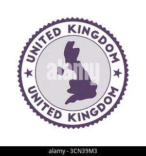Emblème du Royaume-Uni. Timbre rond de pays avec forme de Royaume-Uni, isolignes et texte rond. Badge authentique. Charmante illustration vectorielle. Illustration de Vecteur