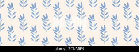 Motif sans couture de branche de feuille botanique bleu sur fond beige clair Illustration de Vecteur