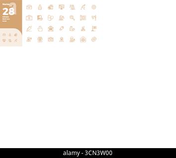 Ensemble complet avec 28 icônes vectorielles dans la conception Bold Line pour infirmière, livré dans une qualité parfaite 128x128 PIXELS. Illustration de Vecteur