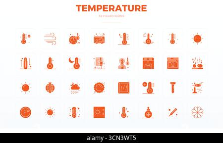 Boîte à outils complète de 32 icônes vectorielles sur le thème de la température, développée en Glyph rempli avec 128x128 PIXELS précision parfaite pour desig polyvalent Illustration de Vecteur