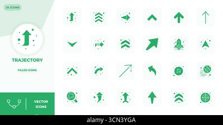 Collection exclusive de 24 icônes vectorielles remplies de glyphe pour trajectoire, développée avec une résolution parfaite de 128x128 PIXELS pour des expériences de marque premium. Illustration de Vecteur