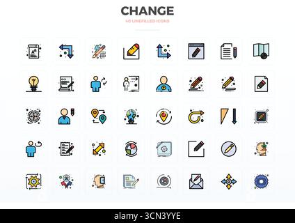 Judicieusement conçu 40 icônes vectorielles sur le thème du changement, fabriqué en Flat Line rempli de 128x128 PIXELS précision parfaite pour la conception contemporaine n Illustration de Vecteur