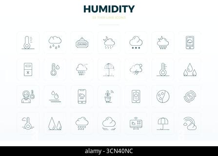 Icônes vectorielles parfaites de 28 PIXELS Thin Line pour l'humidité, conçues avec une résolution 128x128 pour une intégration et des performances sans faille. Illustration de Vecteur