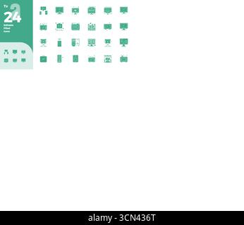 Icônes vectorielles parfaites de 24 PIXELS DE glyphe pour la télévision, livrées au format 128x128 pour une excellence visuelle constante. Illustration de Vecteur