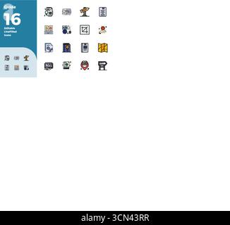 Collection contemporaine de 16 icônes vectorielles représentant Guide dans une esthétique colorée remplie de lignes, avec 128x128 PIXELS résolution parfaite pour le moderne Illustration de Vecteur