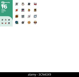 Un ensemble polyvalent de 16 icônes vectorielles pleines de PIXELS colorés pleins de lignes parfaites axées sur digne de confiance, livrées dans un format 128x128 net idéal pour mobile et w Illustration de Vecteur